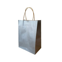 Wamaco Colour Kraft Shopper Bags - 8" x 4.75" x 10.5" - Silver - 100 Pack-Kraft colour shoppers