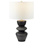 Hudson&Canal Cassian 25" Tall Table Lamp with Fabric Shade - Matte Black/Brass/White-Paired with a white fabric drum shade