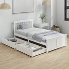 HOMCOM Twin Size Wood Platform Bed Frame with Drawers - White-15 wooden slats provide balanced, even support throughout the bed frame