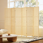 HOMCOM 6-Panel Bamboo Wave Freestanding Room Divider for Indoor Bedroom Office - Natural Wood-Overall Dimension: 94.5" W x 0.7" D x 66.7" H (240 x 1.8 x 169.5 cm)
