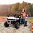 Aosom 12V Kids 2-Seater Ride-On UTV - White-Music LED headlights, working horn 