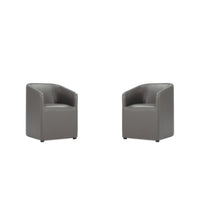 Manhattan Comfort Anna Round 23.23" Modern Faux Leather Upholstered Dining Armchair - Pewter - Set of 2-Modern Dining Armchair for Dining Room and Task Use. Set of 2