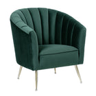 Manhattan Comfort Rosemont 32.28" Mid-Century Modern Velvet Upholstered Accent Chair - Green and Gold - 2 Pack-Rounded Shell Style Back Design with Vertical Stitching Details