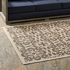 Modway Ariana Vintage Floral Trellis Indoor/Outdoor Area Rug - 8 ft W x 10 ft L - Light/Dark Beige-Gripping Rubber Underside 