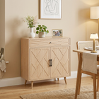 HOMCOM 30" Farmhouse Sideboard Buffet Cabinet with Drawer & Storage Shelf - Oak-A wide drawer and a cabinet with a 3-level adjustable shelf provide flexible storage