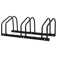 HOMCOM 3-Bike Bicycle Floor Parking Rack for Indoor and Outdoor Use - Black-Made from heavy duty steel for long term durability