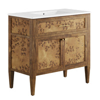 Modway Elysian 36" Wood Bathroom Vanity - White/Brown-Modern Bathroom Vanity