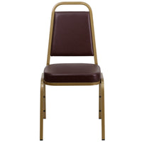 Flash Furniture HERCULES Series Trapezoidal Back Stacking Banquet Chair in Brown Vinyl - Gold Frame-Multipurpose Banquet Chair