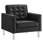 Modway Loft Tufted Vegan Leather Armchair - Silver Black-Mid-Century Living Room Armchair