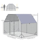 PawHut Metal Walk-In Chicken Coop with Roof for 4-6 Chickens - 6.2' L x 9.2' W x 6.4' H - Silver-Tall height allows owners to enter and exit feeding areas easily 