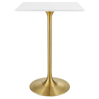 Modway Lippa 28" Square Wood Bar Table - Gold White-Modern Bar Table