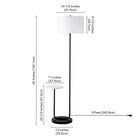 Hudson&Canal Jacinta Floor Lamp with Marble Tray Table and Fabric Shade - Blackened Bronze/White-Features an attached 11" tray/side table
