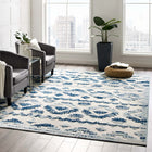 Modway Reflect Takara Abstract Diamond Moroccan Trellis Indoor/Outdoor Area Rug - 8 ft W x 10 ft L - Ivory/Blue-Tight Low Pile Weave