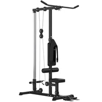 Soozier Lat Pull Down Machine Cable Station with Flip-Up Footplate - Black-High and low pulley station 
