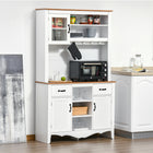 HOMCOM 71" H Kitchen Buffet Hutch Cabinet with Utility Drawer and 3 Door Units - White-Ample storage space includes a drawer, 5 open shelves,3 door cabinets and 4 hooks 