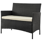 Manhattan Comfort Imperia Modern Patio 4-Person Conversation 4-Piece Set with Coffee Table - Black/Cream-Frame Made of Steel Wrapped in PVC Rattan Perfect for Outdoor Weather