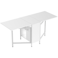 HOMCOM 67" Drop Leaf Folding Dining Table with Storage Shelves for 4 - White-A space-saving choice for a small kitchen or dining room