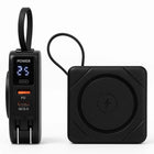 Uncaged Ergonomics 7-in-1 10,000 mAh Magnetic Wireless Charging Portable Power Bank - Black-7 in 1 Charging Hub: USB-A USB-C and Lightning Cables, 15W magnetic wireless charging, plus integrated AC prong.