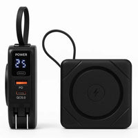 Uncaged Ergonomics 7-in-1 10,000 mAh Magnetic Wireless Charging Portable Power Bank - Black-7 in 1 Charging Hub: USB-A USB-C and Lightning Cables, 15W magnetic wireless charging, plus integrated AC prong.