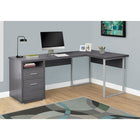Monarch Specialties 7257 80" Computer Desk - Grey Left Or Right Facing-Plenty of storage opens with an cubby shelf and 2 closed storage drawers on metal glides that includes a file drawer for letter or legal sized documents accented with sleek silver plastic handles.