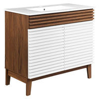 Modway Render 36" Bathroom Vanity - White/Walnut/White-Mid-Century Modern Vanity