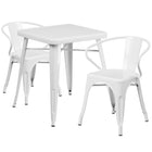 Flash Furniture Metal Indoor/Outdoor Table Set with 2 Arm Chairs, White (CH31330270WH)-White/Metal, Rubber