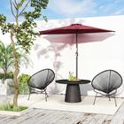 Outsunny Half-Round Patio Umbrella with Crank and 5 Ribs - 9' - Wine Red-Superior Strength and durability with powder-coated steel frame
