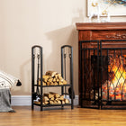 HOMCOM 16" 2-Tier Firewood Log Rack with 4 Tools - Fireplace Wood Storage Holder-Two-tiered design, enough room to keep firewood organized   