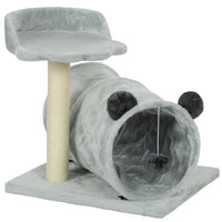PawHut 18.5" Small Cat Tree Tower with Tunnel, Scratching Post and Bed - Grey-Activity play centre for entertainment and relaxing 