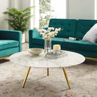 Modway Lippa 40" Round Faux Marble Coffee Table with Tripod Base - Gold White-40" Round Artificial Marble Table Top
