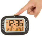 Marathon Atomic Alarm Clock With Auto-Night Light - Temperature & Date - Black (CL030051BK)-Digital alarm clock with snooze function displays time, indoor temperature and calendar