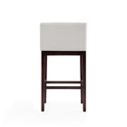 Manhattan Comfort Kingsley 21" Mid-Century Modern Faux Leather Upholstered Bar Stool - Ivory and Dark Walnut - 2 Pack-Includes Gold Metal Footrest