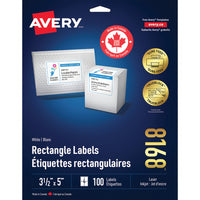 Avery TrueBlock Laser/Inkjet Shipping Labels - 5" x 3-1/2" - White - 100 Pack - (8168)-Permanent Label