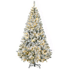 HOMCOM 6' Pre-Lit Snow-Flocked Artificial Christmas Tree - Green-6ft tall, lushes with wide leaves, providing a healthy, natural look 