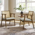 Modway Thera Vegan Leather and Cane Accent Armchairs - Weathered Oak Stone - Set of 2-Rattan Cane Backrest