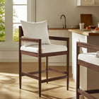 Modway Remington Wood Counter Stool - Salt-Removable Back Pillow with Slub Weave Fabric