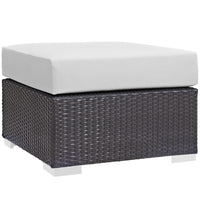 Modway Convene Outdoor Patio Fabric Square Ottoman - Espresso/White-Synthetic Rattan Weave