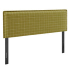 Modway Camille Checkered Linen Blend King Size Headboard - Artichoke Windowpane Check-Woven Linen and Cotton Blend with Plaid Pattern