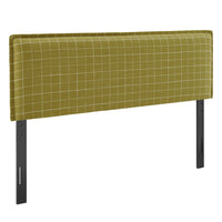 Modway Camille Checkered Linen Blend King Size Headboard - Artichoke Windowpane Check-Woven Linen and Cotton Blend with Plaid Pattern