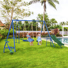 Outsunny 5 in 1 Metal Swing Set with Saucer Swing, Slide, Seesaw, Glider, Swing Seat, Ladder - Multicoloured-Can fit up to seven children at once 