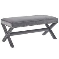 Modway Rivet Performance Velvet Bench - Grey-Chic Modern Upholstered Fabric Bench