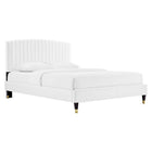 Modway Alessi Performance Velvet Queen Platform Bed with Wood Legs and Gold Metal Sleeves - White-Performance Velvet Upholstery