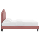 Modway Elise Performance Velvet Twin Platform Bed with Black Wood Legs - Dusty Rose-Wood Slat Support System