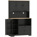 HOMCOM 64" H Kitchen Pantry Cabinet with 3 Compartments and 2 Drawers - Black-Features three cabinets, two drawers, three door racks, and an open shelf to keep your kitchen tidy 