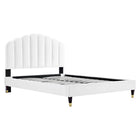Modway Daisy Performance Velvet Queen Platform Bed with Wood Legs and Gold Metal Sleeves - White-Vintage Modern Queen Bed