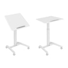 Uplite Tiltable Gas Spring Height Adjustable Desk with Locked Casters - White-Tiltable desktop (27.5" x 24.25") supporting 0-90° flip, can be used for reading, composing and painting, etc. Allows for easy storage when the tabletop is at 90° degrees