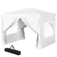 Outsunny 10 ft W x 10 ft L Pop-Up Canopy Tent with Sidewalls and Carry Bag - White-The pop-up design allows for quick setup and takedown