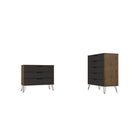 Manhattan Comfort Rockefeller Mid-Century Modern Bedroom Dresser 2-Piece Set - Nature/Textured Grey-Mid-Century Modern Tall 5-Drawer Dresser and Standard 3-Drawer Dresser for Bedroom Use.