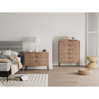 Manhattan Comfort DUMBO Modern Dresser Set and 5-Drawer Tall Dresser Set - Golden Brown-Includes 8 Full Extension Drawers Designed in Vertical Textured Ribbed Lines.