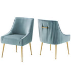 Modway Discern Pleated Back Upholstered Performance Velvet Dining Chair - Light Blue - 2 Pack-Dining Room or Accent Chair Set of 2
